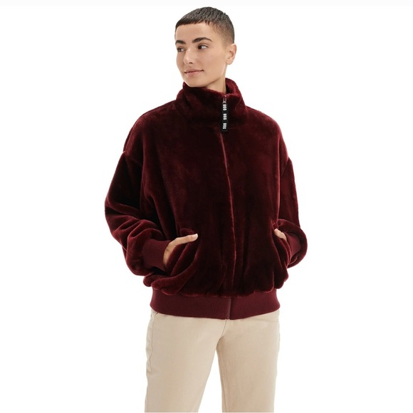 UGG Laken Sherpa Women’s Zip Up Jacket in Rosewood Size Medium - Picture 1 of 10
